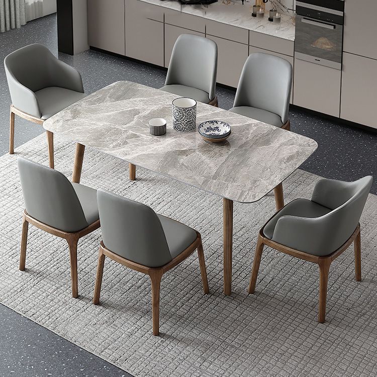 Mid-Century Modern Stone Dining Table Rectangle Dining Table with Solid Wood Legs Clearhalo 'Dining Tables & Seating' 'Dining Tables' 'dining_table' 'furn' 'furn_dining_table' 'Furniture' 'Kitchen & Dining Furniture' 1200x1200_b6469f3a-f059-427f-b0c1-ca62b97f4347