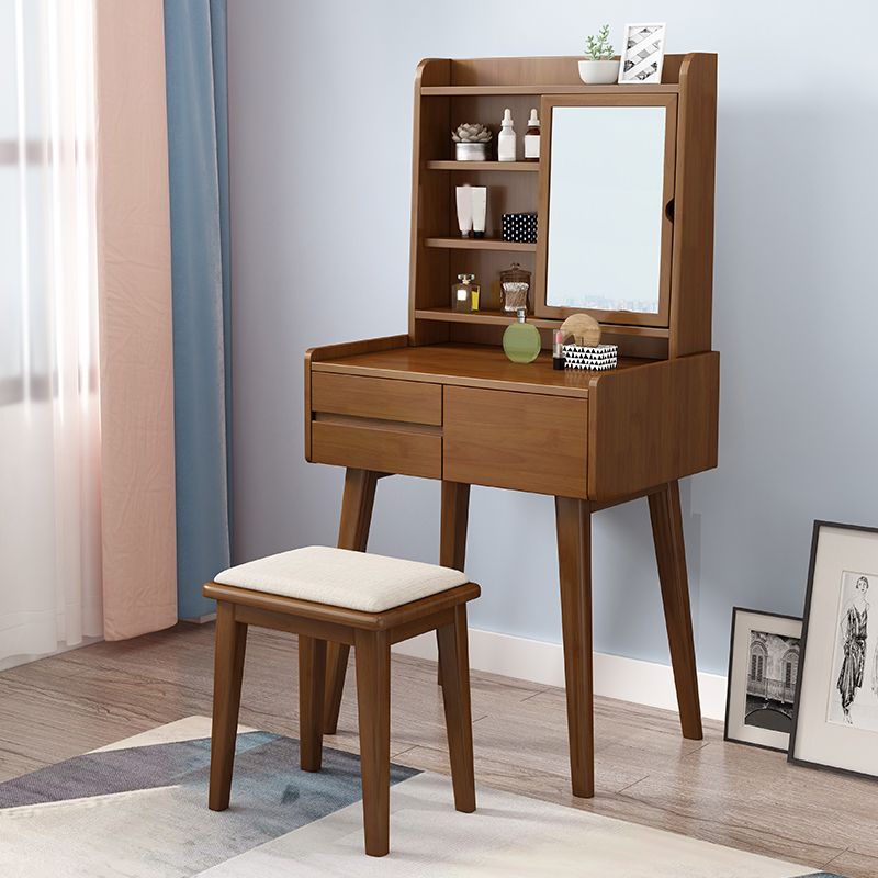 Solid Wood Vanity Table Set 3-Drawer Makeup Vanity Table with Mirror and Stool Clearhalo 'Bedroom Furniture' 'furn' 'furn_makeup_vanities' 'Furniture' 'Makeup Vanities' 'makeup_vanities' 1200x1200_b64b3cce-978a-4545-a303-1914f7f9afde