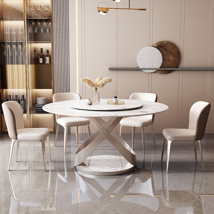 Round Pedestal Table Contemporary Style Stone Dining Site Table with Turntable Clearhalo 'Dining Tables & Seating' 'Dining Tables' 'dining_table' 'furn' 'furn_dining_table' 'Furniture' 'Kitchen & Dining Furniture' 1200x1200_b64da848-2490-4266-a786-a80304c434fa