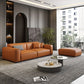 Contemporary Faux Leather Solid Color Square Arm Sofa For Living Room