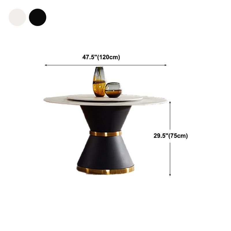 Modern Stone Round Table Standard Height Dining Room Table with Pedestal Base