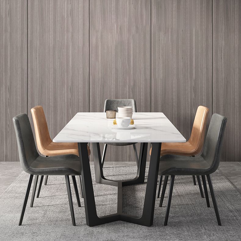 Juego de mesa de comedor blanca rectangular, mesa de comedor y sillas modernas de piedra sinterizada, 1/4/5/7 Uds.
