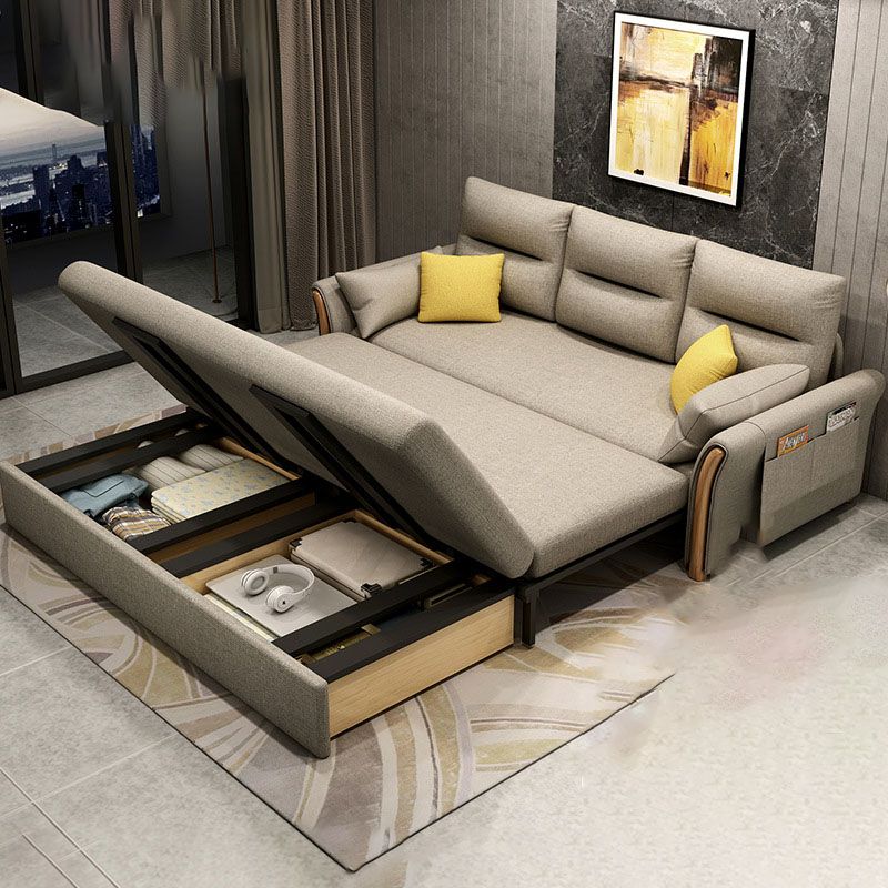 Convertible Contemporary Flared Arm Linen Sofa Bed with Storage in Brone Clearhalo 'furn' 'furn_sofas' 'Furniture' 'Living Room Furniture' 'Sofa' 'sofas' 1200x1200_b65a3e8d-ff78-495f-aa70-76d35e52f3c2