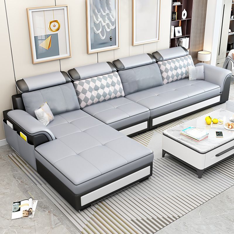 Left Facing Sofa Faux Leather/Linen Blend L-shape Sectionals with Chaise Clearhalo 'furn' 'furn_sectionals' 'Furniture' 'furniture_sectionals' 'Living Room Furniture' 'Sectionals' 1200x1200_b65ba4b0-a3cc-47b2-a617-3883baca722b