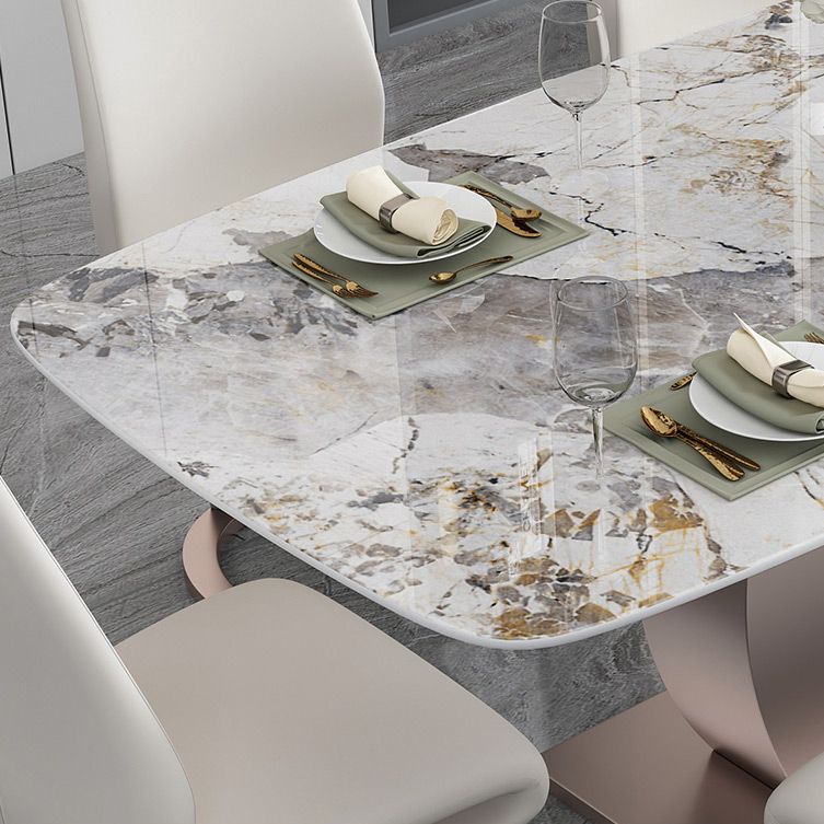 Luxury Sintered Stone Top Table Rectangle Table with Single Pedestal in Rose Gold Clearhalo 'Dining Tables & Seating' 'Dining Tables' 'dining_table' 'furn' 'furn_dining_table' 'Furniture' 'Kitchen & Dining Furniture' 1200x1200_b65e95fa-c7b4-41f0-ae53-3ec387010f8d