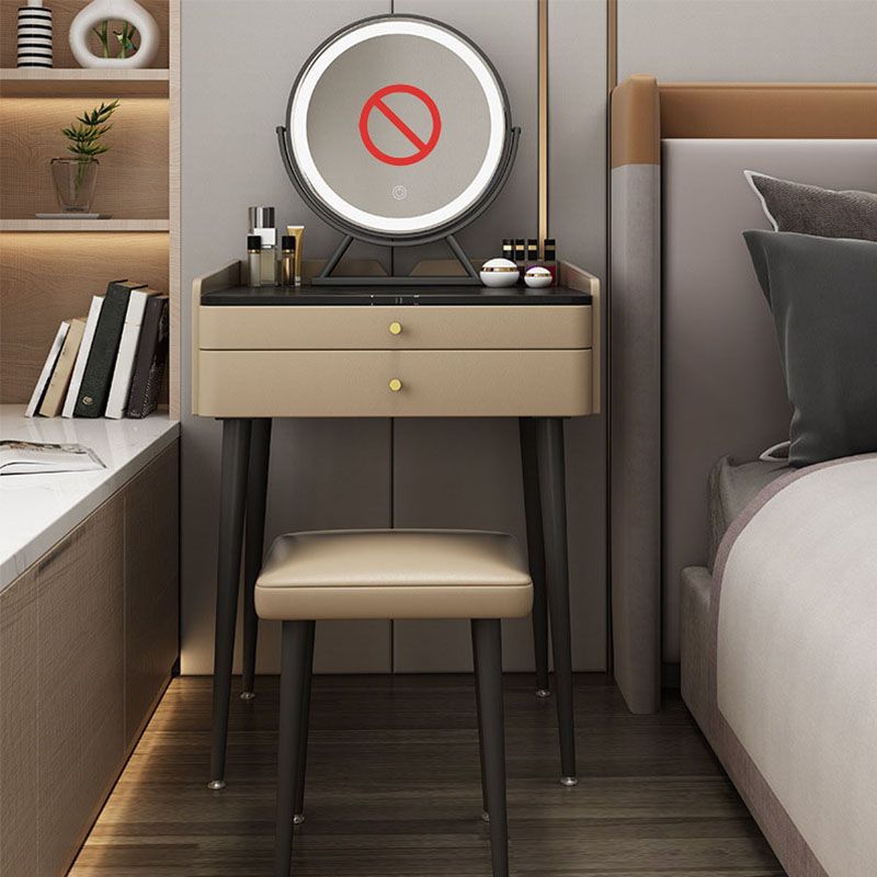 Vanity marrone con set di cambio in 2 pezzi per trucco in camera da letto imbottiti