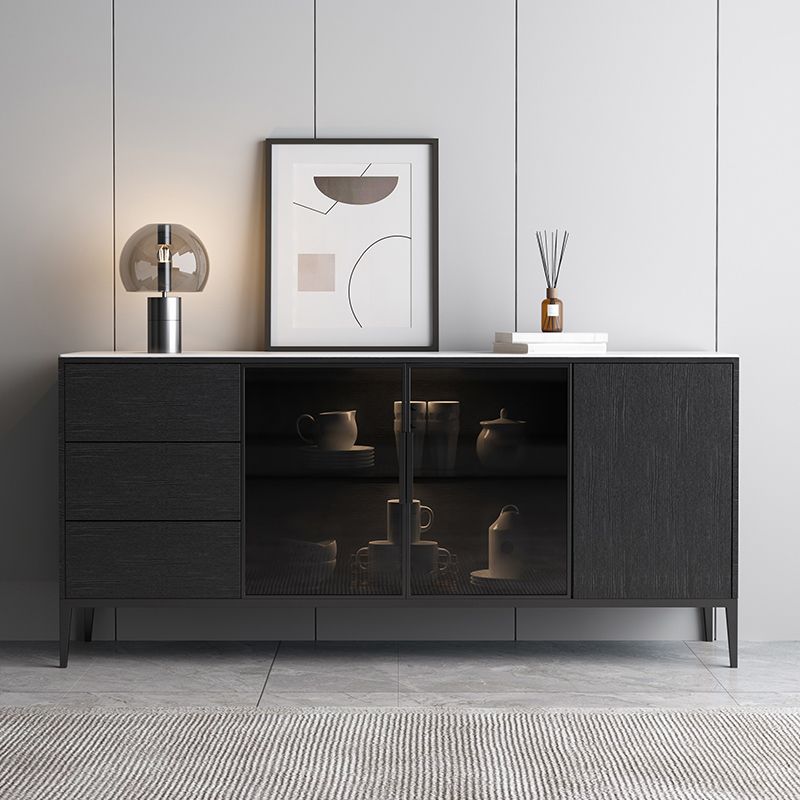 Buffet contemporain bois noir pas pénible avec 3 tiroirs armoires incluses crédenza