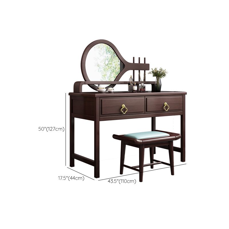 Traditional Style Solid Wood with Drawers Dark Coffee Dressing Table