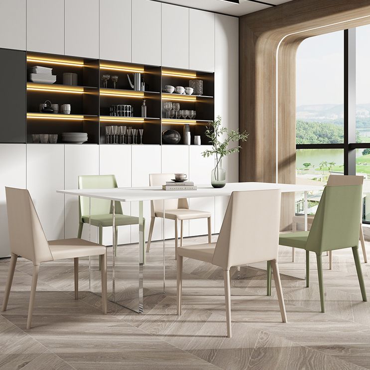 Mesa de comedor rectangular moderna Mesa base acrílica de piedra sinterizada blanca