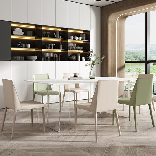 Mesa de comedor rectangular moderna Mesa base acrílica de piedra sinterizada blanca