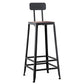 Industrial Armless Counter Stool Iron Bar Stool with Leather Cushion and Footrest