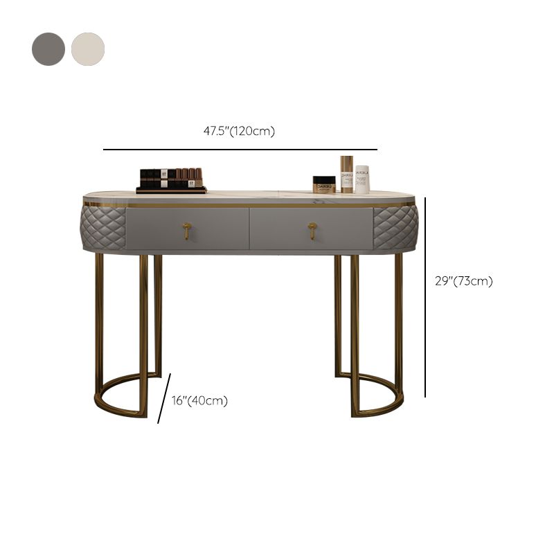 Luxurious Metal Make-up Vanity Stone Top Dressing Table Stool Set with Lighted Mirror