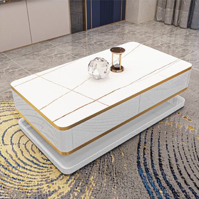 18 "H Glam enkele witte rechthoekige salontafel met opslag