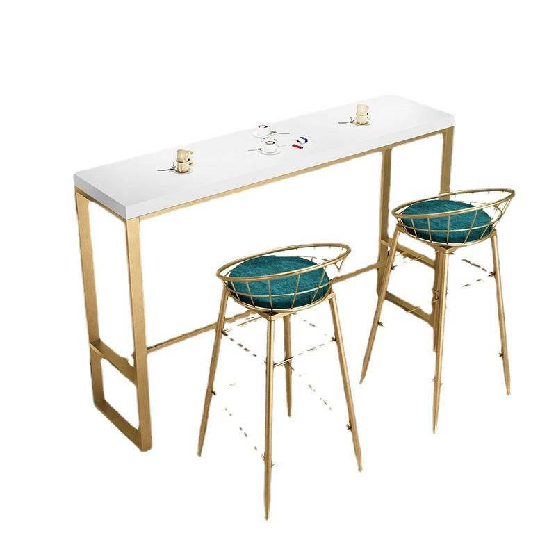 White Solid Wood Bar Table Gold and Metal Base Bar Table for Kitchen Living Room Clearhalo 'Bar Furniture' 'Bar Tables' 'bar_tables' 'furn' 'furn_bar_tables' 'Furniture' 'Kitchen & Dining Furniture' 1200x1200_b669604a-fa9f-44b0-a06e-6959cfb0aeec