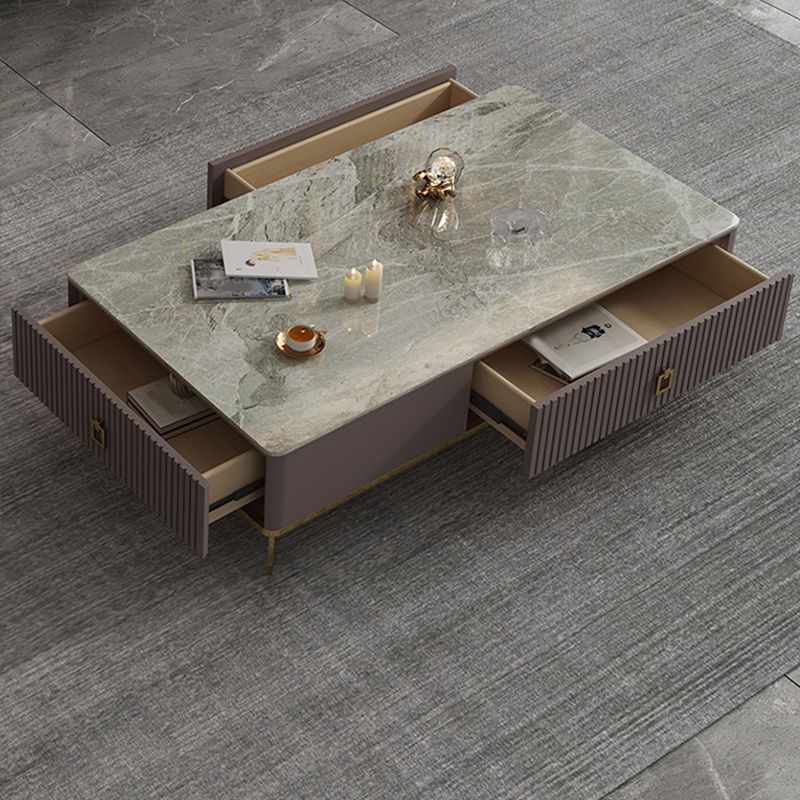Slate Glam Rectangular Coffee Table 51.2" W 4 Legs Cocktail Table with Drawers Clearhalo 'Coffee & Accent Tables' 'Coffee Tables' 'coffee_tables' 'furn' 'furn_coffee_tables' 'Furniture' 'Living Room Furniture' 1200x1200_b66bbf1a-90db-46b0-b536-28590922603e