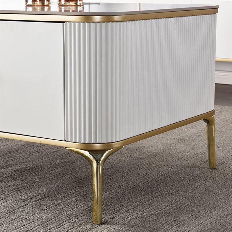 Glam 4-beiniger einzelner Couchtisch aus Schiefer, rechteckiger Cocktailtisch mit 2 Schubladen