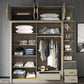 Brown Glass Door Storage Cabinet Contemporary Sliding Door Wardrobe for Home