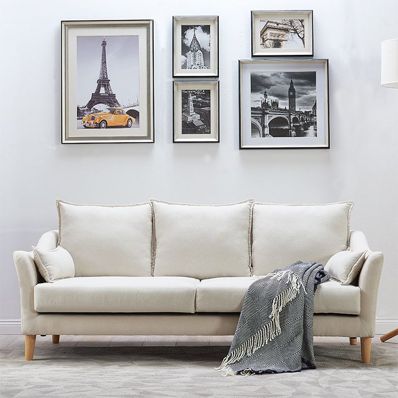 Divano posteriore in tessuto. Divano braccio inclinato moderno con gambe in legno