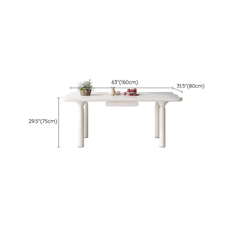 White Rectangle Dining Table Stone and Solid Wood Dining Table with 4 Legs Clearhalo 'Dining Tables & Seating' 'Dining Tables' 'dining_table' 'furn' 'furn_dining_table' 'Furniture' 'Kitchen & Dining Furniture' 1200x1200_b67cd35e-9acb-4155-a1e4-bfa69bb9a5d7