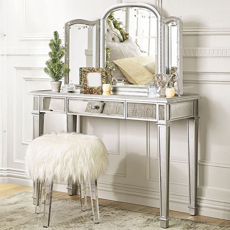 17.71 "3つのストレージ引き出し付きガラスメイクアップ虚栄心を備えた幅のスライバーバニティセット