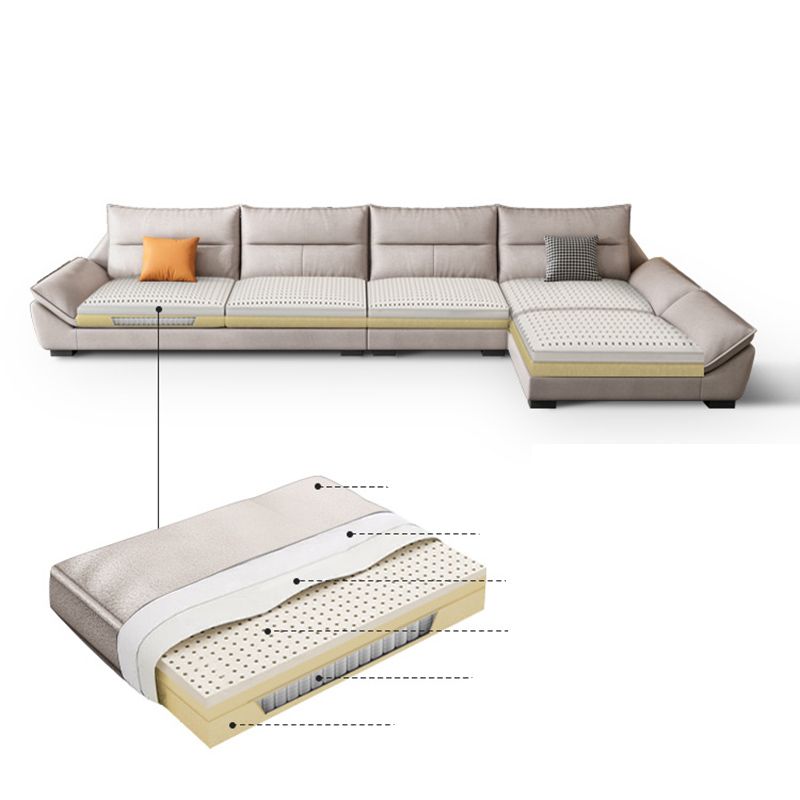 Flared Arm Beige Sectional Sofa with Chaise Pillowed Back Cushions Couch Sectional Clearhalo 'furn' 'furn_sectionals' 'Furniture' 'furniture_sectionals' 'kitchen' 'kitchen_sectionals' 'Living Room Furniture' 'Sectionals' 1200x1200_b6878579-e643-4b85-babc-9551d4c2234c