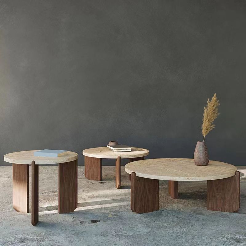 Einzel-Couchtisch mit 3 Beinen, moderner Cocktailtisch aus Holz in Beige/Braun