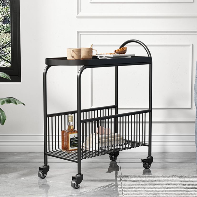 Modern Glass Top with Storage Double Tier Living Room Accent Side Table