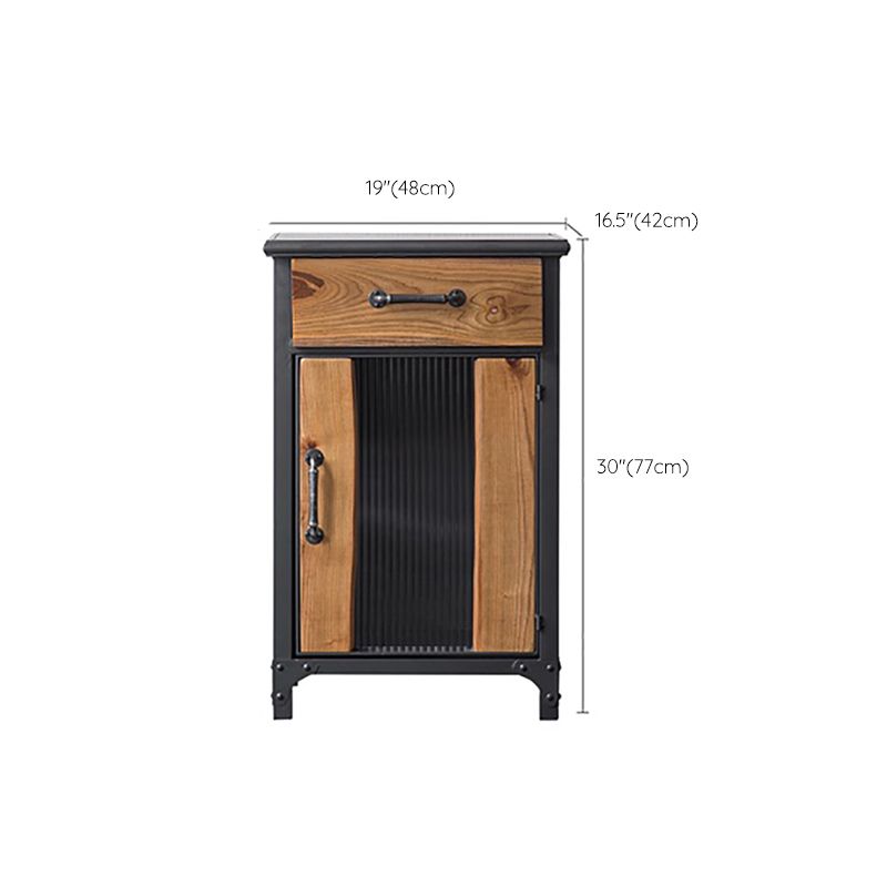 Metal & Wood Accent Cabinet Industrial Style Glass Paned Storage Cabinet