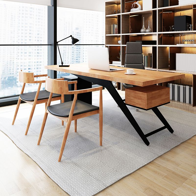 Industrial Natural Rectangular Executive Desk Home Office Desk with Metal Legs Clearhalo 'furn' 'furn_office_desk' 'Furniture' 'Office Desks' 'Office Furniture' 'office_desk' 1200x1200_b6948336-6ece-4677-bdb0-bea1907506dc