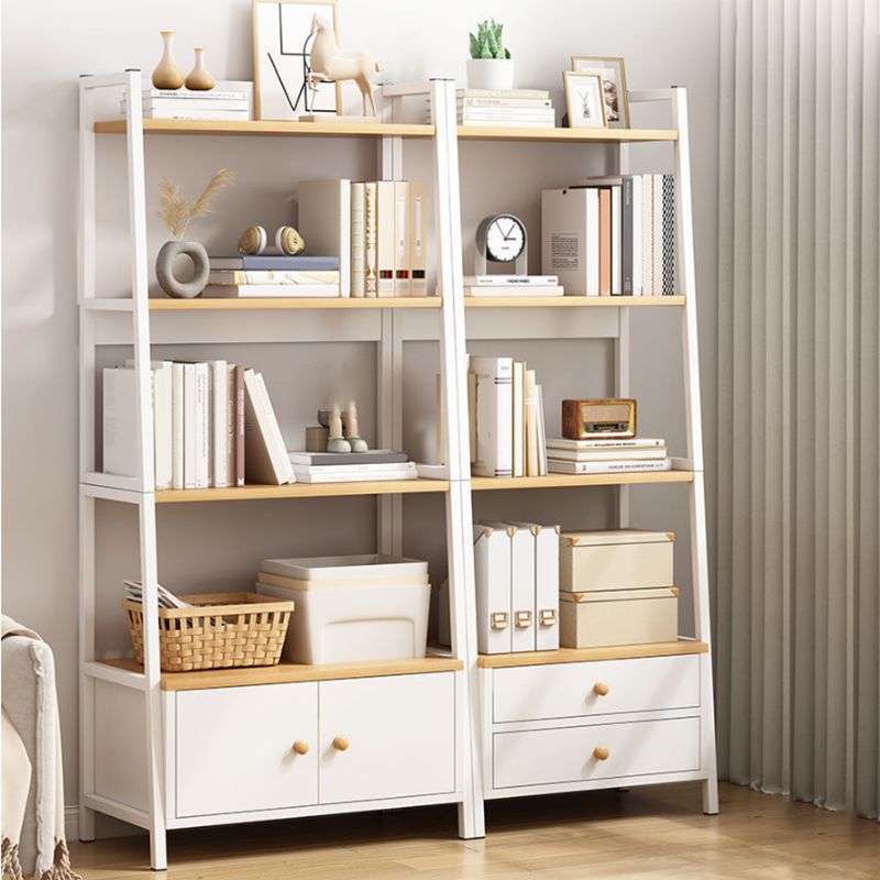 Engineered Wood Bookcase Ladder Contemporary Bookshelf with Shelves