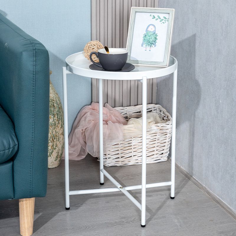 Mesa de las patas cruzadas modernas Mesa de esquina de la bandeja redonda de la parte superior del lado del lado