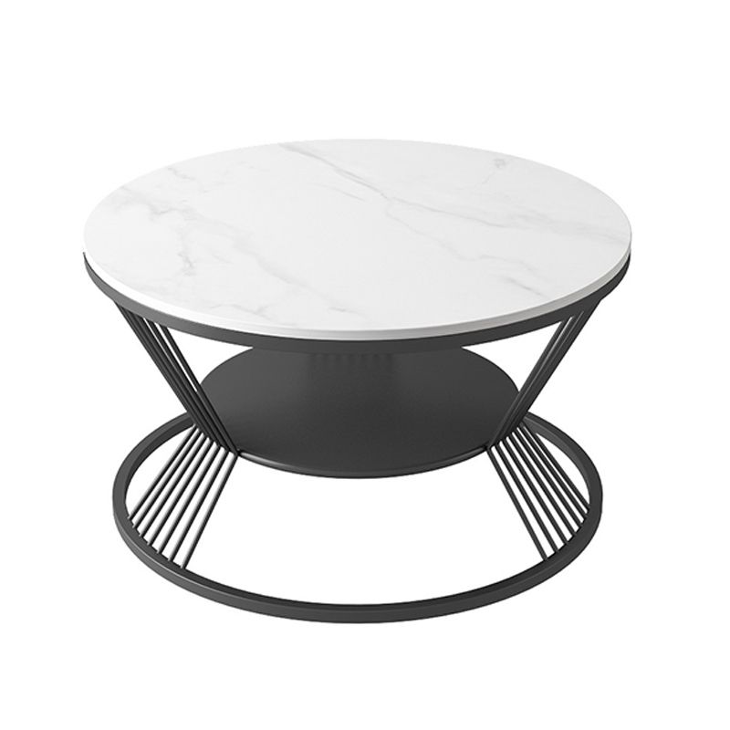 Modern Black/White Frame 1 Coffee Table Round Slate and Steel Table Clearhalo 'Coffee & Accent Tables' 'Coffee Tables' 'coffee_tables' 'furn' 'furn_coffee_tables' 'Furniture' 'furniture_coffee_tables' 'Living Room Furniture' 1200x1200_b69be7b3-eb9b-46d1-94b0-f7f255827aa2