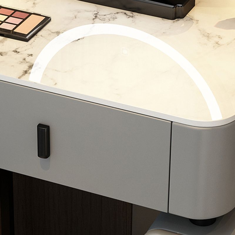 Mirror & 3 Drawers Wood Makeup Vanity Stone Top Dressing Table