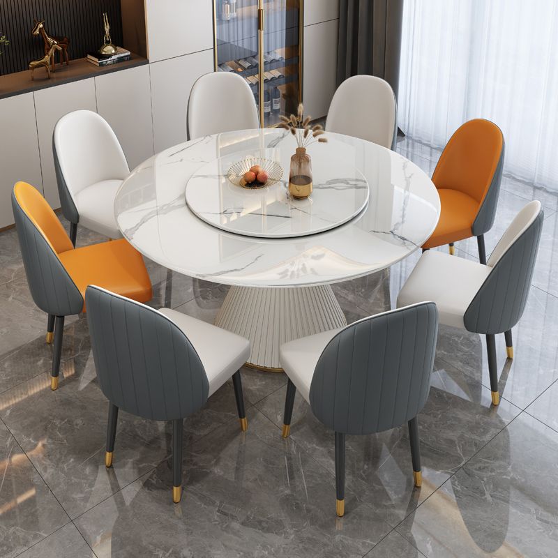 Stone Round Dining Table Contemporary Style Dining Site Table with Turntable Clearhalo 'Dining Tables & Seating' 'Dining Tables' 'dining_table' 'furn' 'furn_dining_table' 'Furniture' 'Kitchen & Dining Furniture' 1200x1200_b69e86f6-a16c-45f6-856d-d956fb2ff8fa