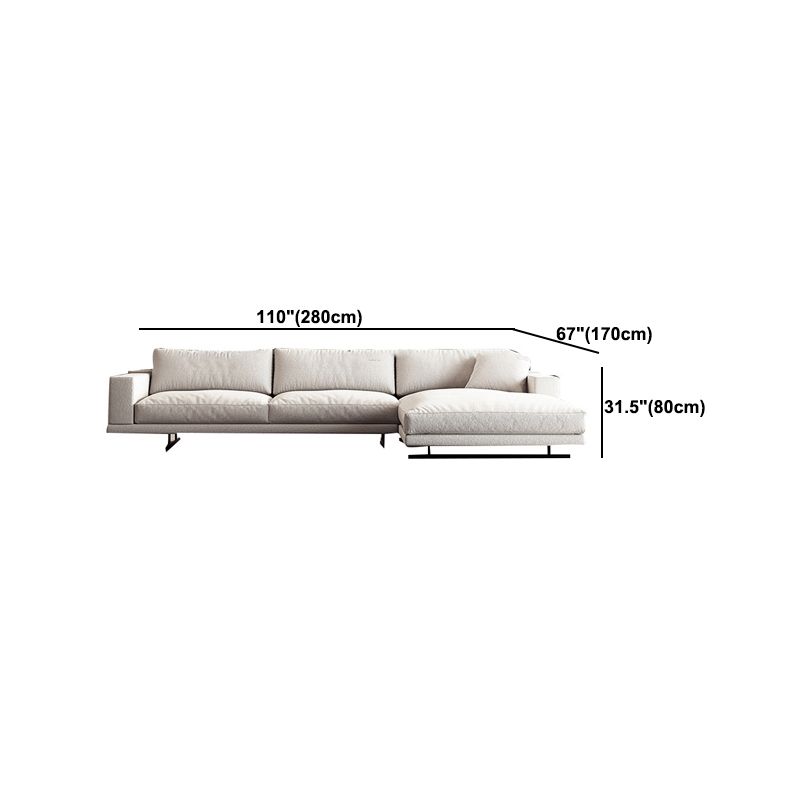 Square Arm Linen Sofa with Chaise Contemporary 4-Steater Loose Back Sofa in White Clearhalo 'furn' 'furn_sectionals' 'Furniture' 'Living Room Furniture' 'Sectionals' 1200x1200_b69f0e2a-fe9f-496d-9286-8ae21f18e897