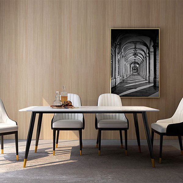 Table à manger rectangulaire en pierre moderne, 4 pieds noirs, pour salle à manger