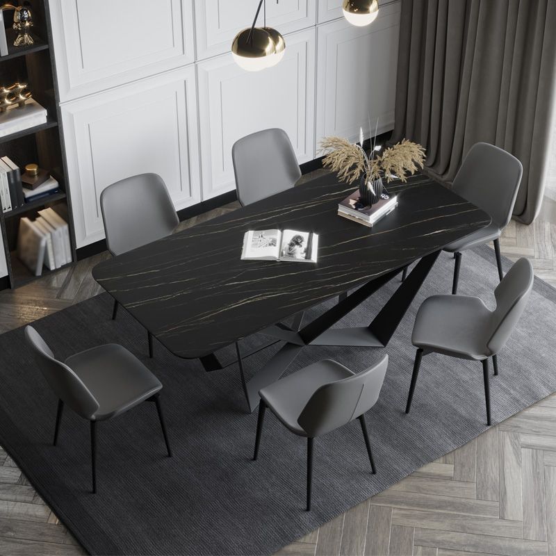 Rectangle Dining Table Set 1/2/7 Pcs Sintered Stone Table with Wingback Chairs Clearhalo 'Dining Room Sets' 'Dining Tables & Seating' 'dining_room_set' 'furn' 'furn_dining_room_set' 'Furniture' 'Kitchen & Dining Furniture' 1200x1200_b6a0026b-27be-43a8-960d-b6615a1a66f4