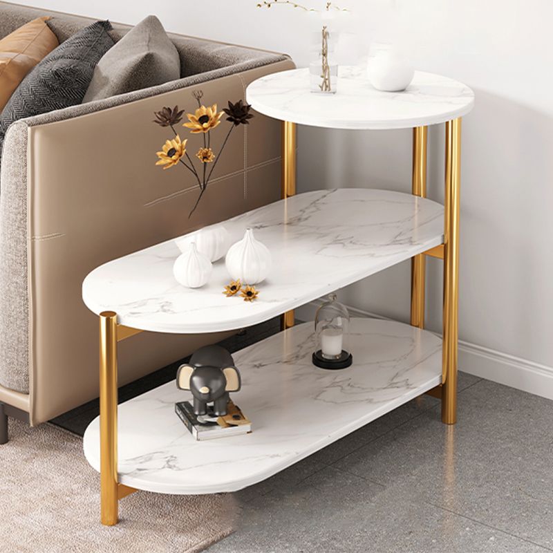 Glam Metal Side Table with Shelves Geometric Stone Top Accent Side Table Clearhalo 'Coffee & Accent Tables' 'End & Side Tables' 'end_side_tables' 'furn' 'furn_end_side_tables' 'Furniture' 'Living Room Furniture' 1200x1200_b6a09984-2b0d-4420-8df5-eb4e494db9b7