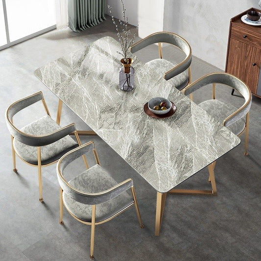 Stone Top Dining Table Industrial Rectangle Table with Sled Base