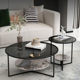 Contemporary Coffee Table Round Glass Top Cocktail Table with Storage Clearhalo 'Coffee & Accent Tables' 'Coffee Tables' 'coffee_tables' 'furn' 'furn_coffee_tables' 'Furniture' 'Living Room Furniture' 1200x1200_b6a68cda-fbcb-49e6-8a97-4d1ba25c36a3