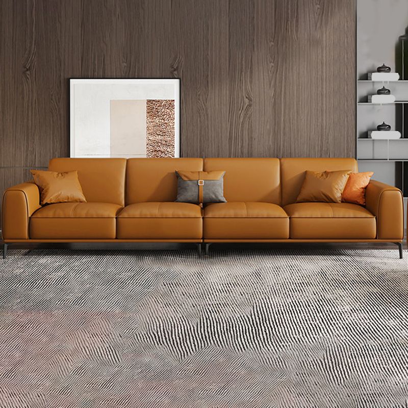 Tan Genuine Leather Sectional/Sofa Square Arm Sectional for Apartment