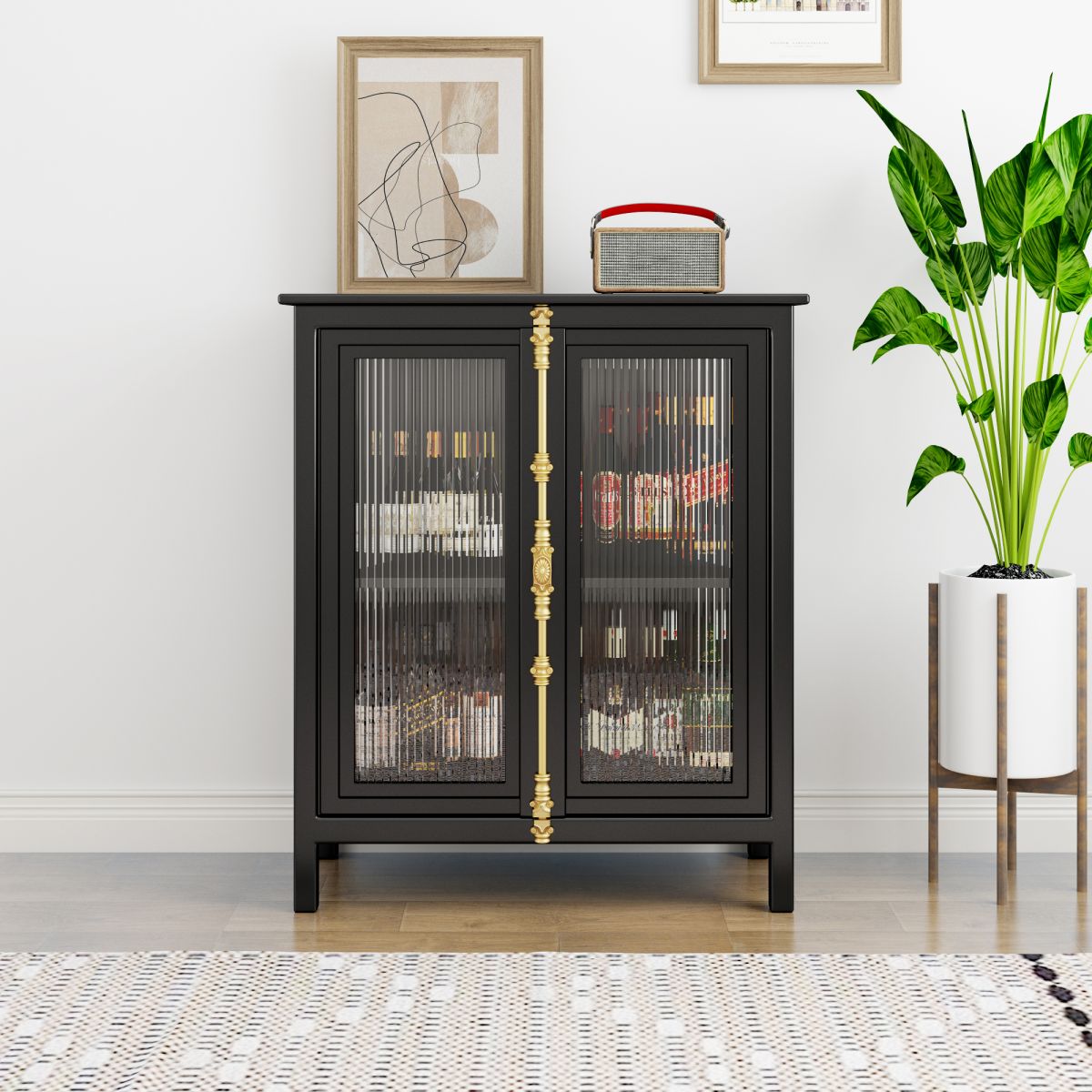 Porte di vetro da 36 "H cucina da cucina server di buffet per soggiorno