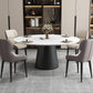 Modern Round Dining Table White and Black Metal Base Convertible Dining Table