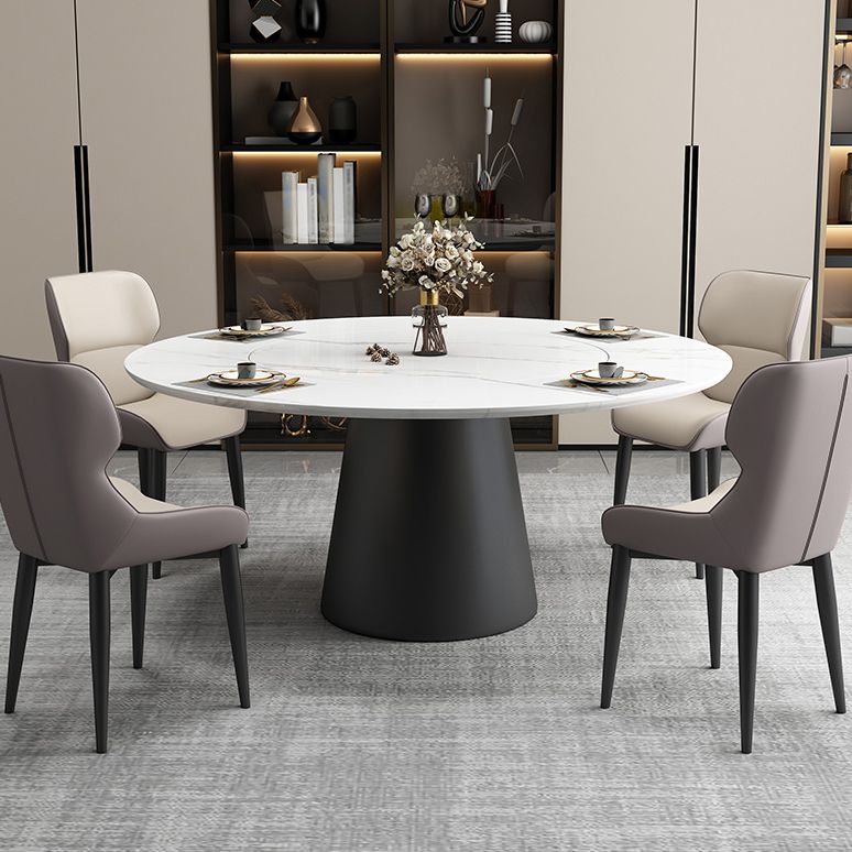 Modern Round Dining Table White and Black Metal Base Convertible Dining Table