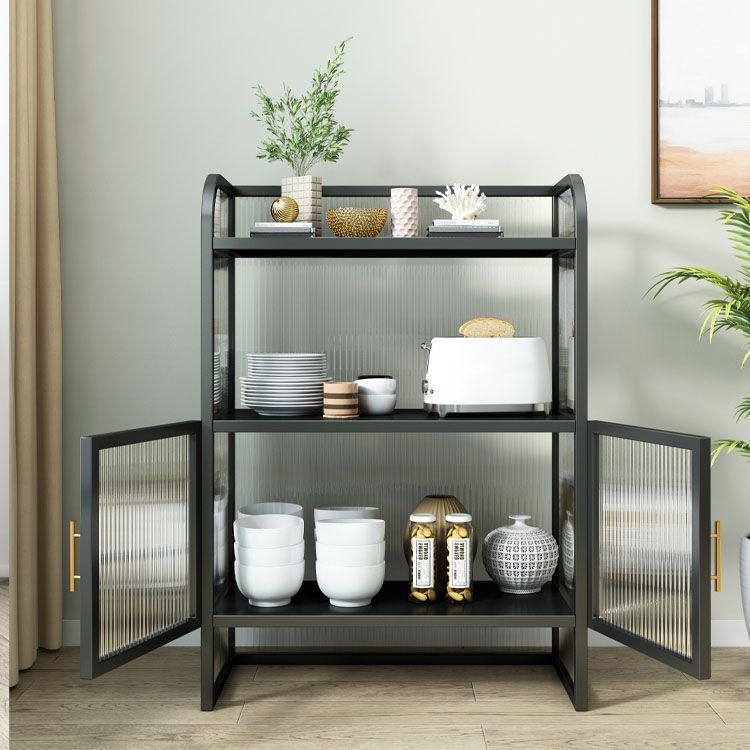 Serveur de restauration glamour avec trame de finition polie à cadre métallique avec portes en verre