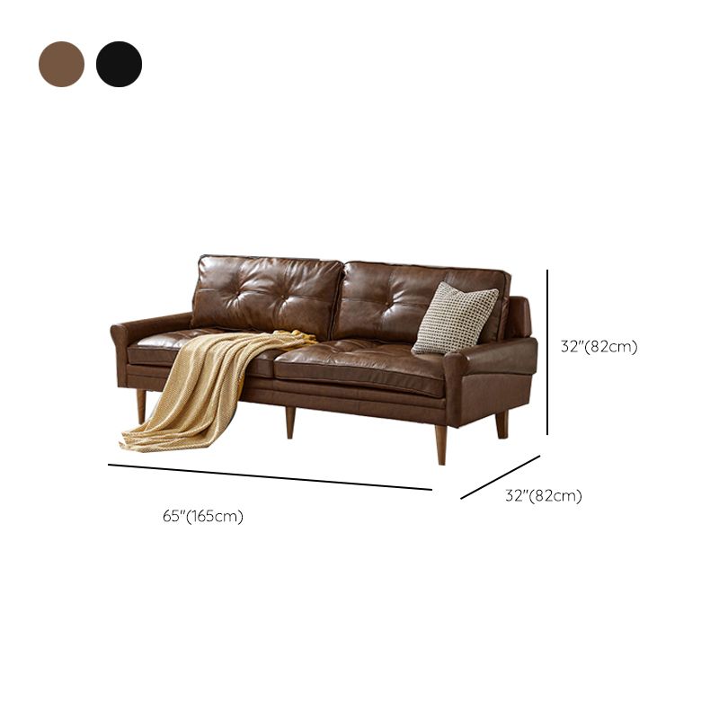 Solid Wood Round Arm Sofa Living Room Tufted Leather Sofa 32.28" H