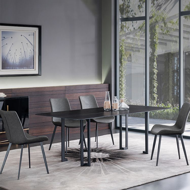 Modern Dining Table Set 1/4/5/9 Pcs Black Sintered Stone Dining Table with Armless Chairs Clearhalo 'Dining Room Sets' 'Dining Tables & Seating' 'dining_room_set' 'furn' 'furn_dining_room_set' 'Furniture' 'Kitchen & Dining Furniture' 1200x1200_b6b1c058-c1ac-4862-8905-ea9e7ee8a384