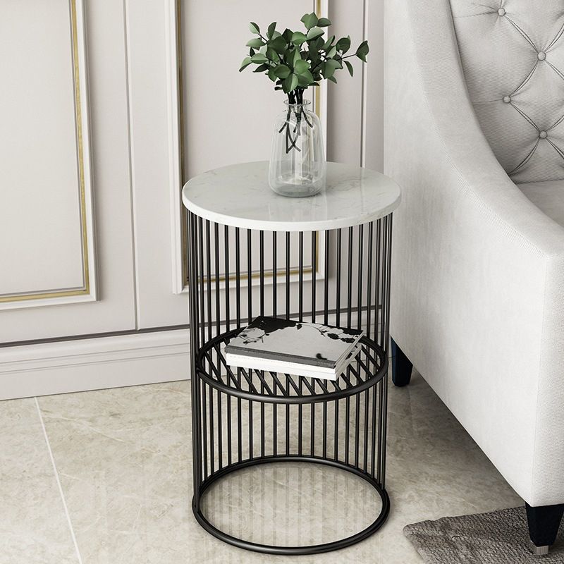 21.65" Tall Mid-century Side End Table Metal Frame Round Sofa Side Accent Table