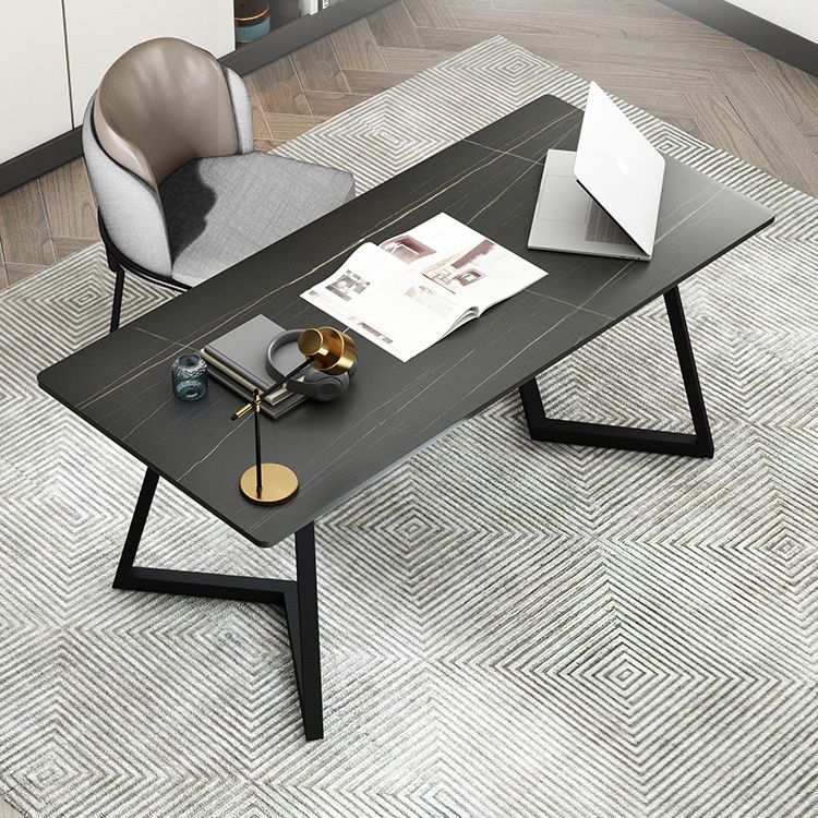 Contemporary Office Desk Antique Finish Rectangular Computer Desk with Metal Legs Clearhalo 'furn' 'furn_office_desk' 'Furniture' 'Office Desks' 'Office Furniture' 'office_desk' 1200x1200_b6b2ad09-fd93-4aac-8ca7-7bcb27154d5e