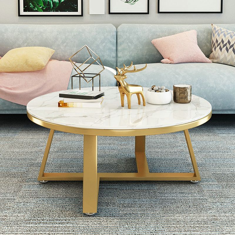 Glam Cross Legs Coffee Table Faux Marble Round Cocktail Table Clearhalo 'Coffee & Accent Tables' 'Coffee Tables' 'coffee_tables' 'furn' 'furn_coffee_tables' 'Furniture' 'Living Room Furniture' 1200x1200_b6b32b66-3498-4bf4-9508-970b6bd629be